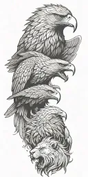 An eagle and a lion engaged in a fierce battle between heaven and hell tattoo design idea