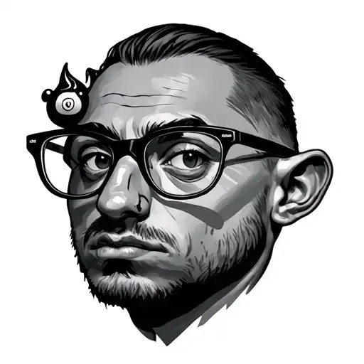 mole with glasses and with a shit on his head tattoo design idea