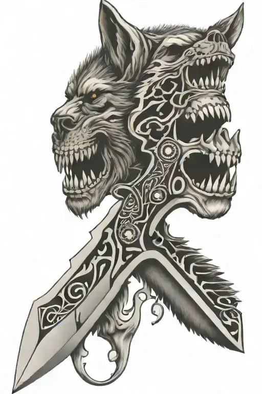 skull butterfly knife wolf tattoo design idea