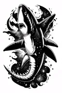 great white shark swimming through space tattoo with galaxy filled with stars tattoo design idea