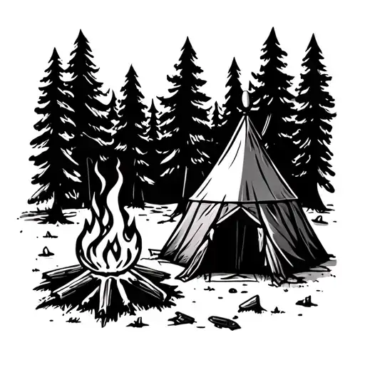 tent,campfire,bestfriends,beer,gaming tattoo design idea