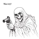 "Nice try!" Grim Reaper With Gun tattoo design idea