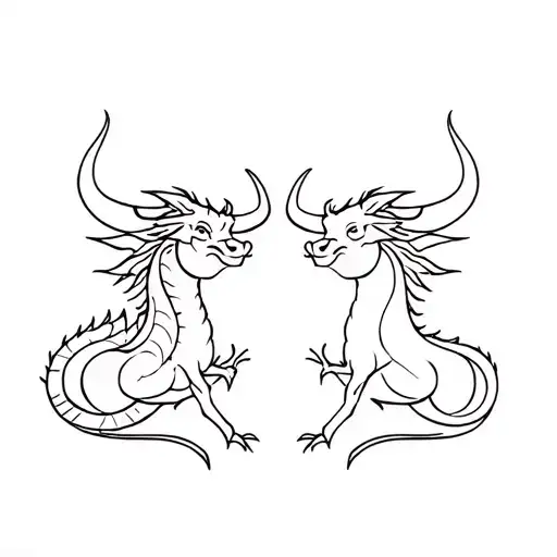 dragon and bull are friends tattoo design idea