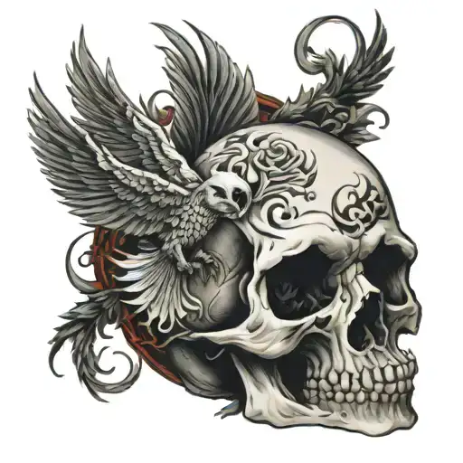 phoenix human skull tattoo design idea