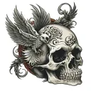 phoenix human skull tattoo design idea