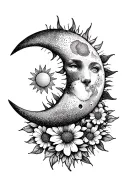 moon, sun and flowers  tattoo design idea