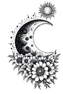 moon, sun and flowers  tattoo design idea