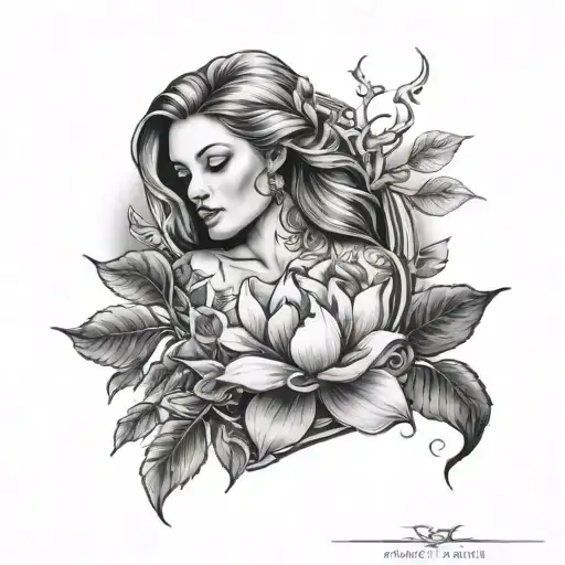 full sleeve, magnolia flowers, anatomically correct heart, paisley, mountains, Roman numeral v, Aspen tree, sexy redhead tattoo design idea