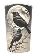 realistic moon, tree branches, one blackbird, urban tattoo design idea