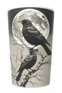 realistic moon, tree branches, one blackbird, urban tattoo design idea