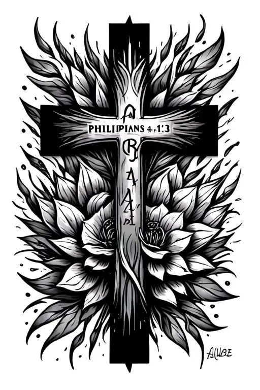 crosss with Philippians 4:13 written tattoo design idea