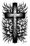 crosss with Philippians 4:13 written tattoo design idea