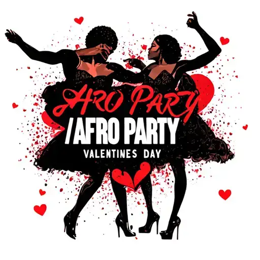 "AFRO PARTY VALENTINES DAY" AFRO PARTY pepole dancing together symbolizing tattoo design idea