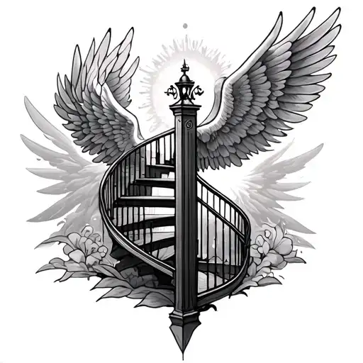 spiral staircase upto wings gate to heaven tattoo design idea