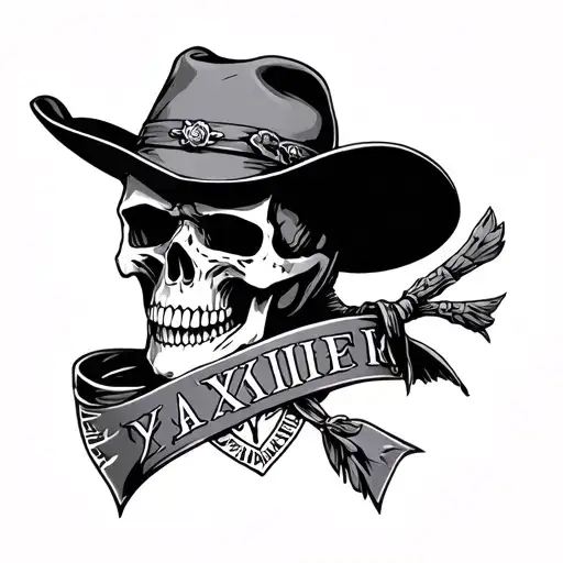skull with cowboy had and bandana with Roman numerals below it tattoo design idea