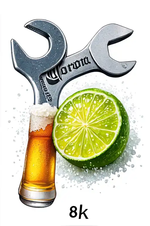 wrench, corona beer and lime with salt tattoo design idea