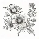 a long cosmo flower with stem and a penoy flower attached to it placed lower than the first flower with an equally long  tattoo design idea