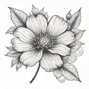 a long cosmo flower with stem and a penoy flower attached to it placed lower than the first flower with an equally long  tattoo design idea