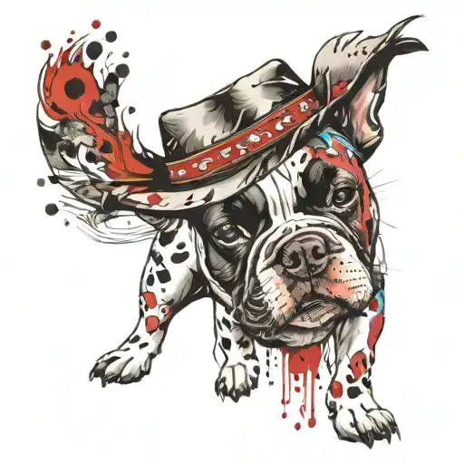 American bully puppy wearing cowboy hat tattoo design idea