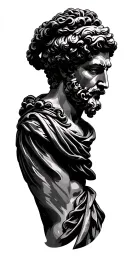 Antique statues, beautifully falling light, columns and inscriptions on Greek. Statues of Athens, Ares, Zeus tattoo design idea