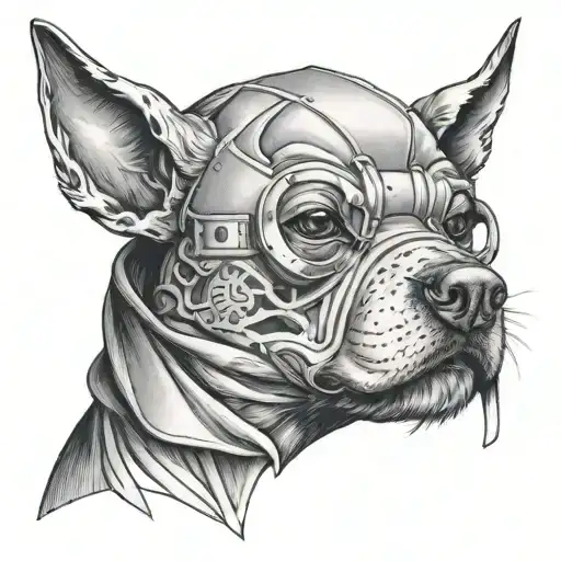 male torso wearing pup hood tattoo design idea
