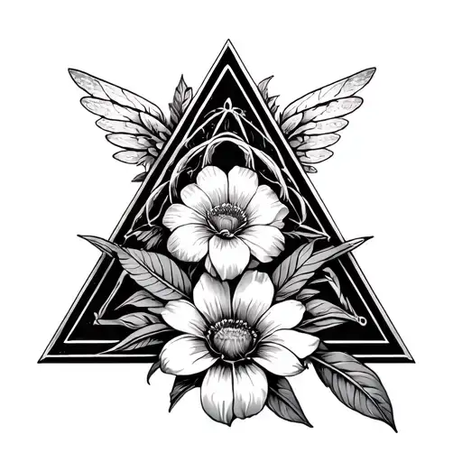 Illuminati triangle shape with flower and enubius tattoo design idea