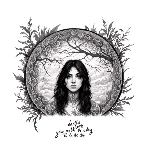 The lady from Pierce The Veil's Collide with the sky album with the lyrics "darling, you'll be okay" around her tattoo design idea