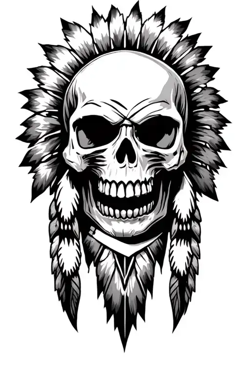 Native American skull axe stuck tattoo design idea