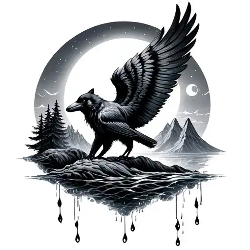Crow, Wings, The Sun, Moon, Fenix, Mountains, Forest, Bear, Wolf, Ocean, Wind, Rain, Loce, Tears, Escape, Freedom, Angel tattoo design idea