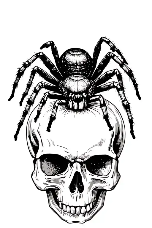 small spider sitting on top of a skull tattoo design idea