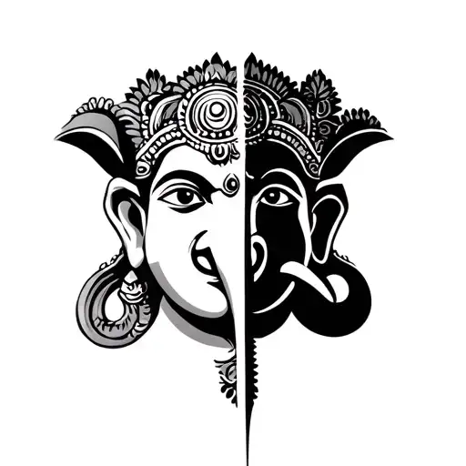 Ganpati and hanuman ji face half tattoo design idea