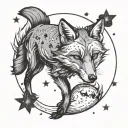 fox eating supernova, stars around them three words tattoo design idea