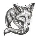 fox eating supernova, stars around them three words tattoo design idea
