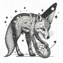 fox eating supernova, stars around them three words tattoo design idea