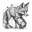 fox eating supernova, stars around them three words tattoo design idea