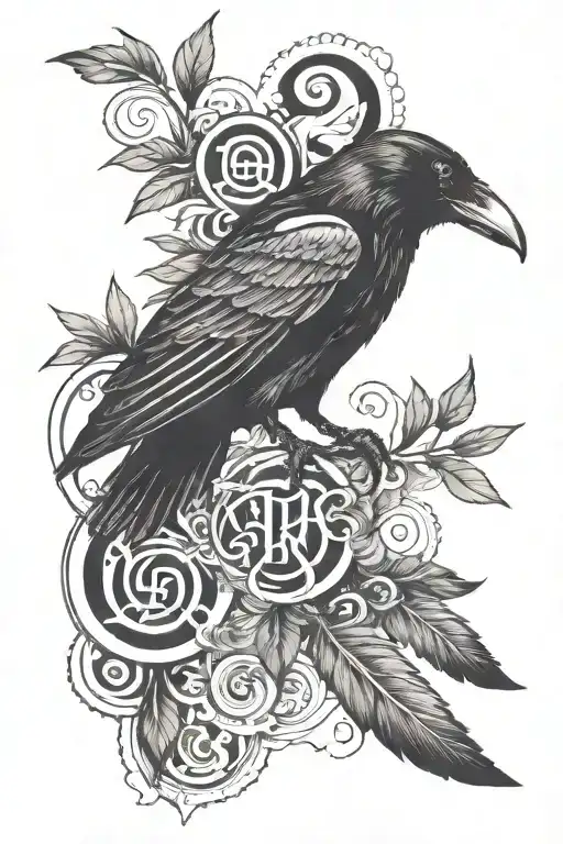 Raven and scandinavian letters old school plain tattoo design idea