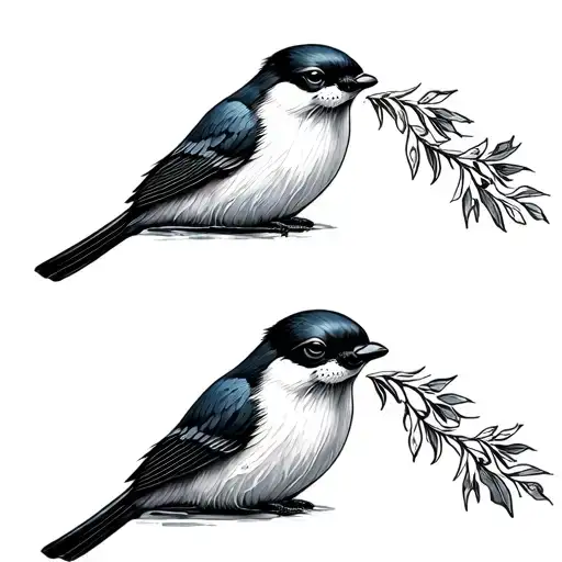 Eurasian Magpie (england) x2  with english the Willow the wisp Water otters (Germany) with the nixie who is singingBlac tattoo design idea