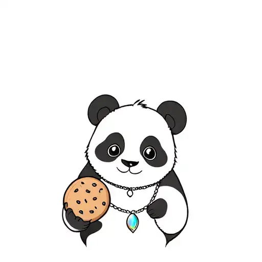 Panda holding a cookie and wearing an opal necklace tattoo design idea