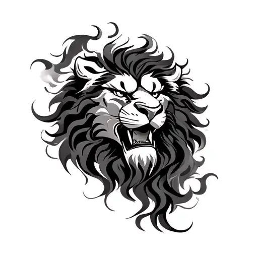 create a traditional black and grey hybrid lion japanese style, with fine line as a cover up tattoo tattoo design idea