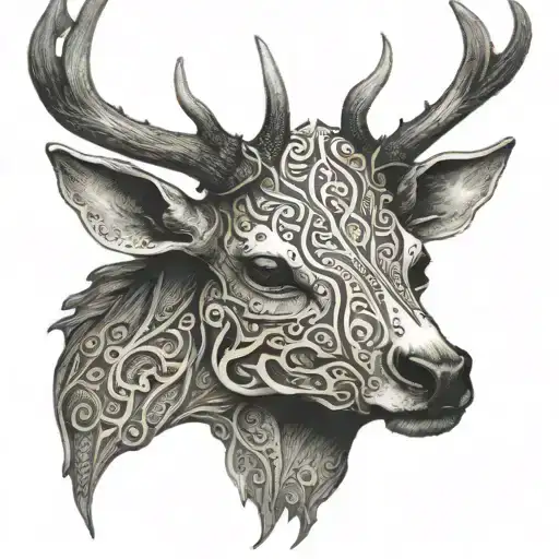 stag skull tattoo design idea