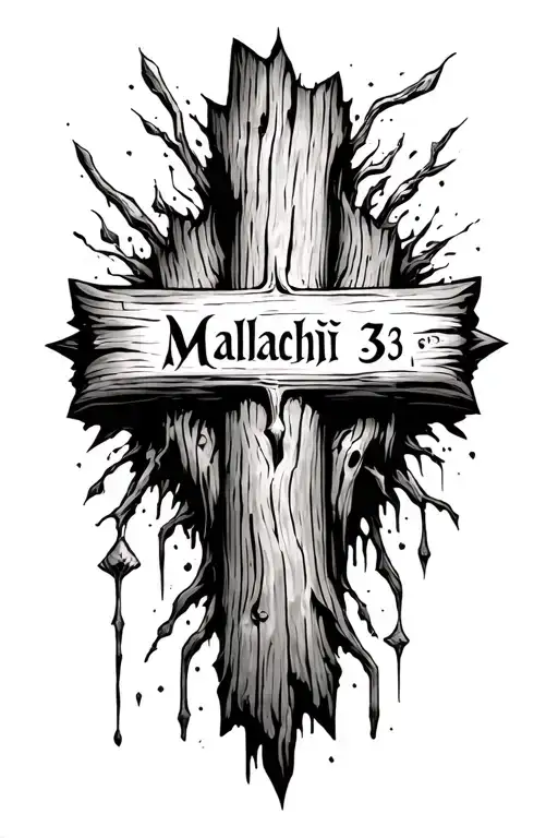 "Malachi 3:3" nail through wood cross tattoo design idea