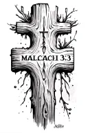 "Malachi 3:3" nail through wood cross tattoo design idea