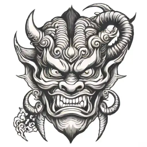 japanese devil oni mask with 666 as eyes  tattoo design idea