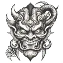 japanese devil oni mask with 666 as eyes  tattoo design idea