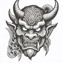 japanese devil oni mask with 666 as eyes  tattoo design idea