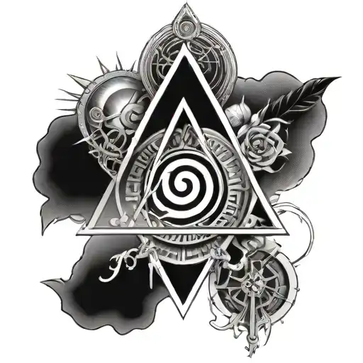 Alchemy symbols combined linear tattoo design idea