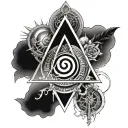Alchemy symbols combined linear tattoo design idea