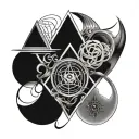 Alchemy symbols combined linear tattoo design idea