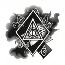 Alchemy symbols combined linear tattoo design idea