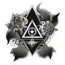 Alchemy symbols combined linear tattoo design idea